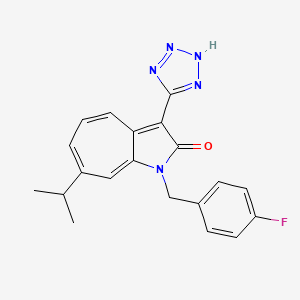 molecular formula C20H18FN5O B15187058 Cyclohepta(b)pyrrol-2(1H)-one, 1-(4-(fluorophenyl)methyl)-7-(1-methylethyl)-3-(1H-tetrazol-5-yl)- CAS No. 131114-33-5