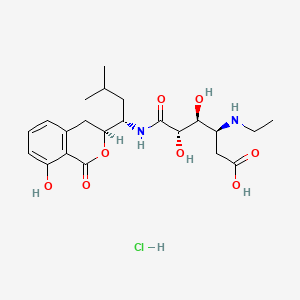 molecular formula C22H33ClN2O8 B15187061 Hexar-1-amic acid, 4,5-dideoxy-N-(1-(3,4-dihydro-8-hydroxy-1-oxo-1H-2-benzopyran-3-yl)-3-methylbutyl)-4-(ethylamino)-, gamma-lactone, hydrochloride CAS No. 92760-77-5