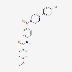 molecular formula C25H24ClN3O3 B15187283 Benzamide, N-(4-((4-(4-chlorophenyl)-1-piperazinyl)carbonyl)phenyl)-4-methoxy- CAS No. 89767-69-1