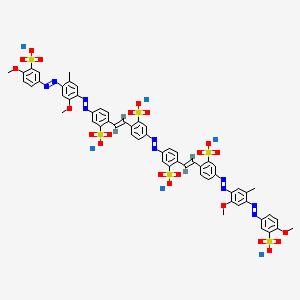 molecular formula C58H44N10Na6O22S6 B15187336 Hexasodium 3,3'-azobis(6-(2-(4-((2-methoxy-4-((4-methoxy-3-sulphonatophenyl)azo)-5-methylphenyl)azo)-2-sulphonatophenyl)vinyl)benzenesulphonate) CAS No. 85188-14-3