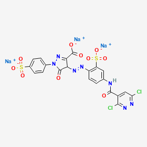 molecular formula C21H10Cl2N7Na3O10S2 B15187372 Trisodium 4-((4-(((3,6-dichloropyridazin-4-yl)carbonyl)amino)-2-sulphonatophenyl)azo)-4,5-dihydro-5-oxo-1-(4-sulphonatophenyl)-1H-pyrazole-3-carboxylate CAS No. 94021-11-1