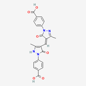molecular formula C23H18N4O6 B15187424 4-[4-[[1-(4-Carboxyphenyl)-1,5-dihydro-3-methyl-5-oxo-4H-pyrazole-4-ylidene]methyl]-5-hydroxy-3-methyl-1H-pyrazole-1-YL]benzoic acid CAS No. 64137-48-0