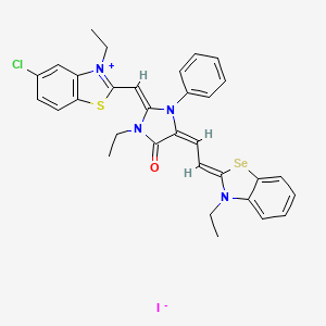 molecular formula C32H30ClIN4OSSe B15187425 5-Chloro-3-ethyl-2-((1-ethyl-4-((3-ethyl-3H-benzoselenazol-2-ylidene)ethylidene)-5-oxo-3-phenylimidazolidin-2-ylidene)methyl)benzothiazolium iodide CAS No. 93839-00-0
