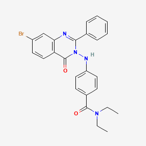 molecular formula C25H23BrN4O2 B15187764 Benzamide, 4-((7-bromo-4-oxo-2-phenyl-3(4H)-quinazolinyl)amino)-N,N-diethyl- CAS No. 131604-19-8