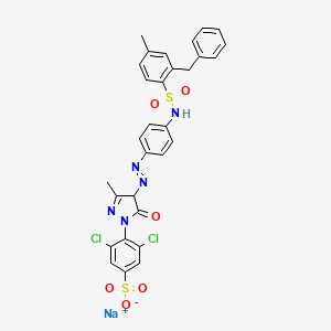 molecular formula C30H24Cl2N5NaO6S2 B15188079 Sodium 4-(4-((4-((benzyl(p-tolyl)sulphonyl)amino)phenyl)azo)-4,5-dihydro-3-methyl-5-oxo-1H-pyrazol-1-yl)-3,5-dichlorobenzenesulphonate CAS No. 94213-47-5