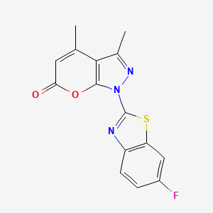 molecular formula C15H10FN3O2S B15188093 Pyrano(2,3-c)pyrazol-6(1H)-one, 3,4-dimethyl-1-(6-fluoro-2-benzothiazolyl)- CAS No. 106515-45-1