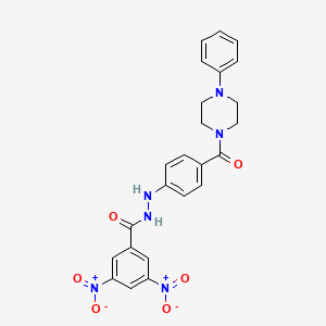 molecular formula C24H22N6O6 B15188120 Benzoic acid, 3,5-dinitro-, 2-(4-((4-phenyl-1-piperazinyl)carbonyl)phenyl)hydrazide CAS No. 137881-88-0