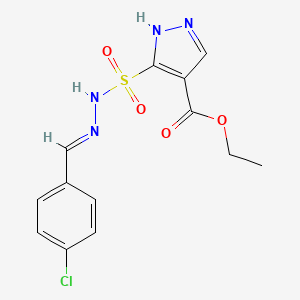 molecular formula C13H13ClN4O4S B15188496 Ethyl 3-((((4-chlorophenyl)methylene)hydrazino)sulfonyl)-1H-pyrazole-4-carboxylate CAS No. 145865-70-9