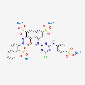 molecular formula C29H16ClN7Na4O13S4 B15188566 Tetrasodium 5-((4-chloro-6-((4-sulphonatophenyl)amino)-1,3,5-triazin-2-yl)amino)-4-hydroxy-3-((1-sulphonato-2-naphthyl)azo)naphthalene-2,7-disulphonate CAS No. 41555-86-6