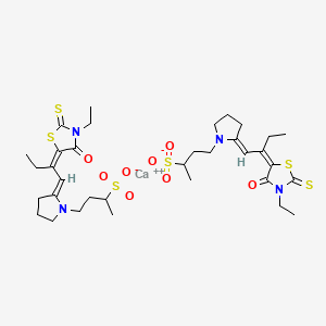 molecular formula C34H50CaN4O8S6 B15188601 Calcium bis(2-(2-(3-ethyl-4-oxo-2-thioxothiazolidin-5-ylidene)butylidene)-alpha-methylpyrrolidine-1-propanesulphonate) CAS No. 93882-02-1