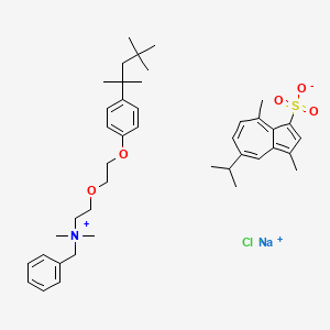 molecular formula C42H59ClNNaO5S B15188722 Benzenemethanaminium, N,N-dimethyl-N-(2-(2-(4-(1,1,3,3-tetramethylbutyl)phenoxy)ethoxy)ethyl)-, chloride, mixt. with sodium 3,8-dimethyl-5-(1-methylethyl)-1-azulenesulfonate CAS No. 136128-69-3