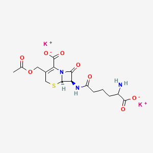 molecular formula C16H19K2N3O8S B15189176 Potassium (6R,7R)-3-acetoxymethyl-7-(D-5-amino-5-carboxypentanamido)-ceph-3-em-4-carboxylic acid CAS No. 26944-38-7