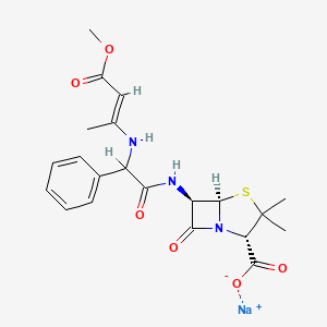 molecular formula C21H24N3NaO6S B15189458 Sodium (2S-(2alpha,5alpha,6beta(S*)))-6-((((3-methoxy-1-methyl-3-oxoprop-1-enyl)amino)phenylacetyl)amino)-3,3-dimethyl-7-oxo-4-thia-1-azabicyclo(3.2.0)heptane-2-carboxylate CAS No. 64099-47-4