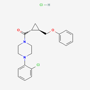molecular formula C21H24Cl2N2O2 B15189523 Piperazine, 1-(2-chlorophenyl)-4-((2-(phenoxymethyl)cyclopropyl)carbonyl)-, monohydrochloride, trans- CAS No. 102617-36-7