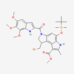 molecular formula C32H40BrN3O7Si B15189561 methyl 8-(bromomethyl)-4-[tert-butyl(dimethyl)silyl]oxy-2-methyl-6-(5,6,7-trimethoxy-1H-indole-2-carbonyl)-7,8-dihydro-3H-pyrrolo[3,2-e]indole-1-carboxylate CAS No. 134127-18-7