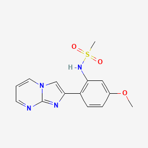 molecular formula C14H14N4O3S B15189577 Methanesulfonamide, N-(2-imidazo(1,2-a)pyrimidin-2-yl-5-methoxyphenyl)- CAS No. 104691-46-5