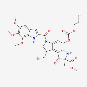 molecular formula C30H30BrN3O10 B15189604 methyl 8-(bromomethyl)-2-methyl-1-oxo-4-prop-2-enoxycarbonyloxy-6-(5,6,7-trimethoxy-1H-indole-2-carbonyl)-7,8-dihydro-3H-pyrrolo[3,2-e]indole-2-carboxylate CAS No. 129953-24-8