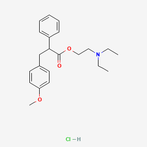 molecular formula C22H30ClNO3 B15189724 Propionic acid, 3-(p-methoxyphenyl)-2-phenyl-, 2-(diethylamino)ethyl ester hydrochloride CAS No. 3820-14-2