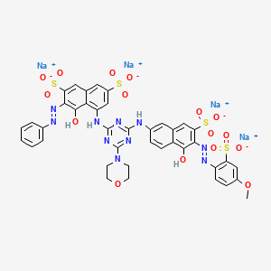molecular formula C40H30N10Na4O16S4 B15189774 Tetrasodium 4-hydroxy-5-((4-((5-hydroxy-6-((4-methoxy-2-sulphonatophenyl)azo)-7-sulphonato-2-naphthyl)amino)-6-(morpholino)-1,3,5-triazin-2-yl)amino)-3-(phenylazo)naphthalene-2,7-disulphonate CAS No. 73398-52-4