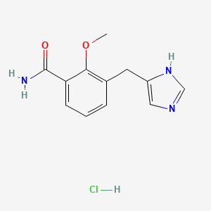 molecular formula C12H14ClN3O2 B15189821 Benzamide, 3-(1H-imidazol-4-ylmethyl)-2-methoxy-, monohydrochloride CAS No. 127170-96-1