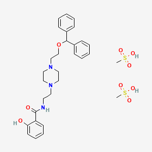 molecular formula C30H41N3O9S2 B15189839 N-(2-(4-Benzhydryloxyethyl-1-piperazinyl)ethyl)-2-hydroxybenzamide dimethane sulfonate CAS No. 116685-95-1