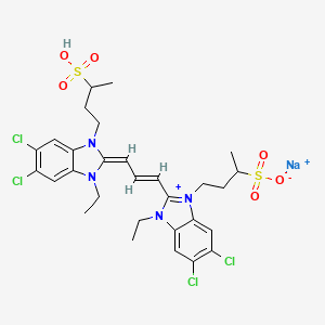 molecular formula C29H34Cl4N4NaO6S2+ B15189847 Hydrogen 5,6-dichloro-2-(3-(2H-benzimidazol-2-ylidene-5,6-dichloro-1-ethyl-1,3-dihydro-3-(3-sulphonatobutyl))propen-1-yl)-1-ethyl-3-(3-sulphonatobutyl)-1H-benzimidazolium, sodium salt CAS No. 66138-06-5