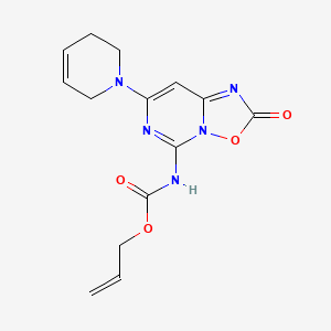 molecular formula C14H15N5O4 B15189896 Carbamic acid, (7-(3,6-dihydro-1(2H)-pyridinyl)-2-oxo-2H-(1,2,4)oxadiazolo(2,3-c)pyrimidin-5-yl)-, 2-propenyl ester CAS No. 83395-33-9