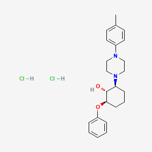 molecular formula C23H32Cl2N2O2 B15189937 Cyclohexanol, 2-(4-(4-methylphenyl)-1-piperazinyl)-6-phenoxy-, dihydrochloride, (1-alpha,2-beta,6-beta)- CAS No. 108661-84-3