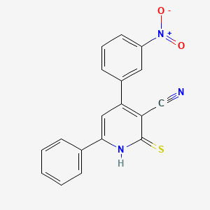 molecular formula C18H11N3O2S B15189940 3-Pyridinecarbonitrile, 1,2-dihydro-4-(3-nitrophenyl)-6-phenyl-2-thioxo- CAS No. 89451-45-6