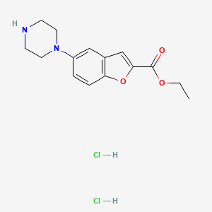 molecular formula C15H20Cl2N2O3 B15190056 ethyl 5-piperazin-1-yl-1-benzofuran-2-carboxylate;dihydrochloride CAS No. 1469427-44-8