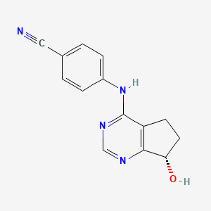 molecular formula C14H12N4O B15190111 Benzonitrile, 4-(((7S)-6,7-dihydro-7-hydroxy-5H-cyclopentapyrimidin-4-yl)amino)- CAS No. 130144-61-5