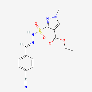 molecular formula C15H15N5O4S B15190155 Ethyl 3-((((4-cyanophenyl)methylene)hydrazino)sulfonyl)-1-methyl-1H-pyrazole-4-carboxylate CAS No. 145865-76-5