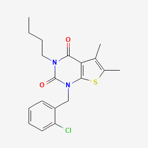 molecular formula C19H21ClN2O2S B15190183 Thieno(2,3-d)pyrimidine-2,4(1H,3H)-dione, 3-butyl-1-((2-chlorophenyl)methyl)-5,6-dimethyl- CAS No. 203808-36-0