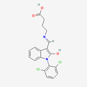 molecular formula C19H16Cl2N2O3 B15190201 Butanoic acid, 4-(((1-(2,6-dichlorophenyl)-1,2-dihydro-2-oxo-3H-indol-3-ylidene)methyl)amino)-, (Z)- CAS No. 172371-99-2