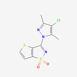 molecular formula C10H8ClN3O2S2 B15190289 Thieno(2,3-d)isothiazole, 3-(4-chloro-3,5-dimethyl-1H-pyrazol-1-yl)-, 1,1-dioxide CAS No. 113387-69-2