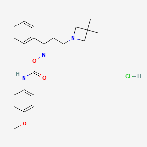 molecular formula C22H28ClN3O3 B15190391 Propiophenone, 3-(3,3-dimethyl-1-azetidinyl)-, O-(p-methoxycarbaniloyl)oxime, hydrochloride CAS No. 97670-12-7