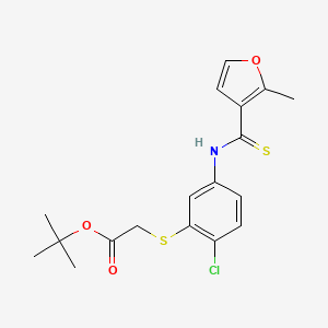 molecular formula C18H20ClNO3S2 B15190404 Acetic acid, ((2-chloro-5-(((2-methyl-3-furanyl)thioxomethyl)amino)phenyl)thio)-, 1,1-dimethylethyl ester CAS No. 178870-53-6