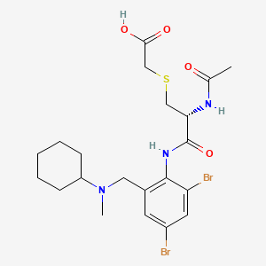 molecular formula C21H29Br2N3O4S B15190431 Acetic acid, ((2-acetamido-2-(2-((cyclohexylmethylamino)methyl)-4,6-dibromocarbaniloyl)ethyl)thio)-, (R)- CAS No. 97290-47-6