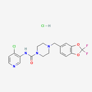 molecular formula C18H18Cl2F2N4O3 B15190499 N-(4-chloropyridin-3-yl)-4-[(2,2-difluoro-1,3-benzodioxol-5-yl)methyl]piperazine-1-carboxamide;hydrochloride CAS No. 1346528-52-6
