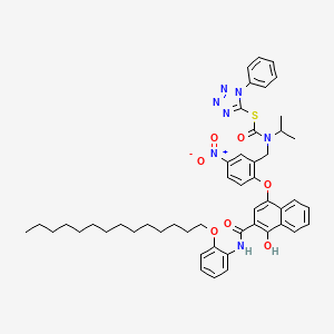 molecular formula C49H57N7O7S B15190537 Carbamothioic acid, ((2-((4-hydroxy-3-(((2-(tetradecyloxy)phenyl)amino)carbonyl)-1-naphthalenyl)oxy)-5-nitrophenyl)methyl)(1-methylethyl)-, S-(1-phenyl-1H-tetrazol-5-yl) ester CAS No. 72143-89-6