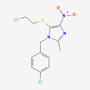 molecular formula C13H13Cl2N3O2S B15190620 1H-Imidazole, 5-((2-chloroethyl)thio)-1-((4-chlorophenyl)methyl)-2-methyl-4-nitro- CAS No. 110579-14-1