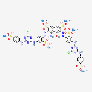molecular formula C40H23Cl2N15Na6O19S6 B15190632 Hexasodium 4-amino-3,6-bis((4-((4-chloro-6-((4-sulphonatophenyl)amino)-1,3,5-triazin-2-yl)amino)-2-sulphonatophenyl)azo)-5-hydroxynaphthalene-2,7-disulphonate CAS No. 73398-36-4
