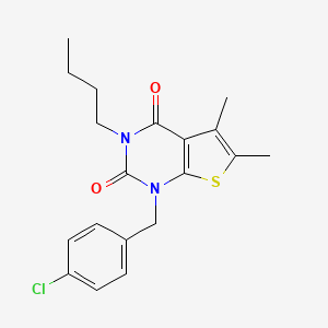 molecular formula C19H21ClN2O2S B15190638 Thieno(2,3-d)pyrimidine-2,4(1H,3H)-dione, 3-butyl-1-((4-chlorophenyl)methyl)-5,6-dimethyl- CAS No. 203808-38-2