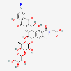 molecular formula C38H36N2O18 B15190694 Glycine, N-((11-cyano-5-((6-deoxy-3-O-beta-D-xylopyranosyl-beta-D-galactopyranosyl)oxy)-5,6,8,13-tetrahydro-1,6,9,14-tetrahydroxy-3-methyl-8,13-dioxobenzo(a)naphthacen-2-yl)carbonyl)-, (5S-trans)- CAS No. 153619-42-2