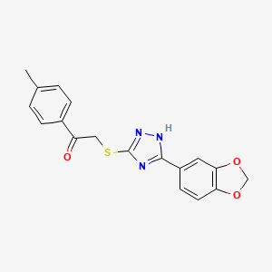 molecular formula C18H15N3O3S B15190744 Ethanone, 2-((5-(1,3-benzodioxol-5-yl)-1H-1,2,4-triazol-3-yl)thio)-1-(4-methylphenyl)- CAS No. 140406-06-0