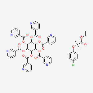 molecular formula C54H45ClN6O15 B15190851 myo-Inositol, hexa-3-pyridinecarboxylate, mixt. with ethyl 2-(4-chlorophenoxy)-2-methylpropanoate CAS No. 76705-38-9