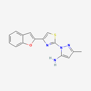 molecular formula C15H12N4OS B1519089 1-[4-(1-benzofuran-2-yl)-1,3-thiazol-2-yl]-3-methyl-1H-pyrazol-5-amine CAS No. 1176583-70-2