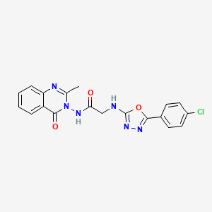 molecular formula C19H15ClN6O3 B15190924 Acetamide, 2-((5-(4-chlorophenyl)-1,3,4-oxadiazol-2-yl)amino)-N-(2-methyl-4-oxo-3(4H)-quinazolinyl)- CAS No. 135790-30-6