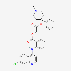molecular formula C30H28ClN3O4 B15190943 Benzoic acid, 2-((7-chloro-4-quinolinyl)amino)-, 2-((1-methyl-4-phenyl-4-piperidinyl)oxy)-2-oxoethyl ester CAS No. 86518-46-9