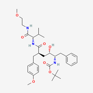 molecular formula C33H49N3O7 B15190996 2-Oxa-5,8,14-triazapentadecan-15-oic acid, 12-hydroxy-10-((4-methoxyphenyl)methyl)-7-(1-methylethyl)-6,9-dioxo-13-(phenylmethyl)-, 1,1-dimethylethyl ester, (7S-(7R*,10S*,12R*,13R*))- CAS No. 178047-91-1